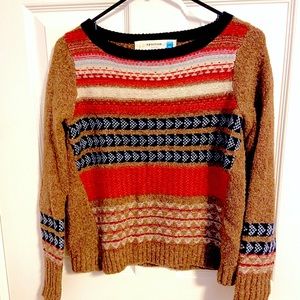 Anthropology Sparrow Sweater, Brown Wool with Geometric Print